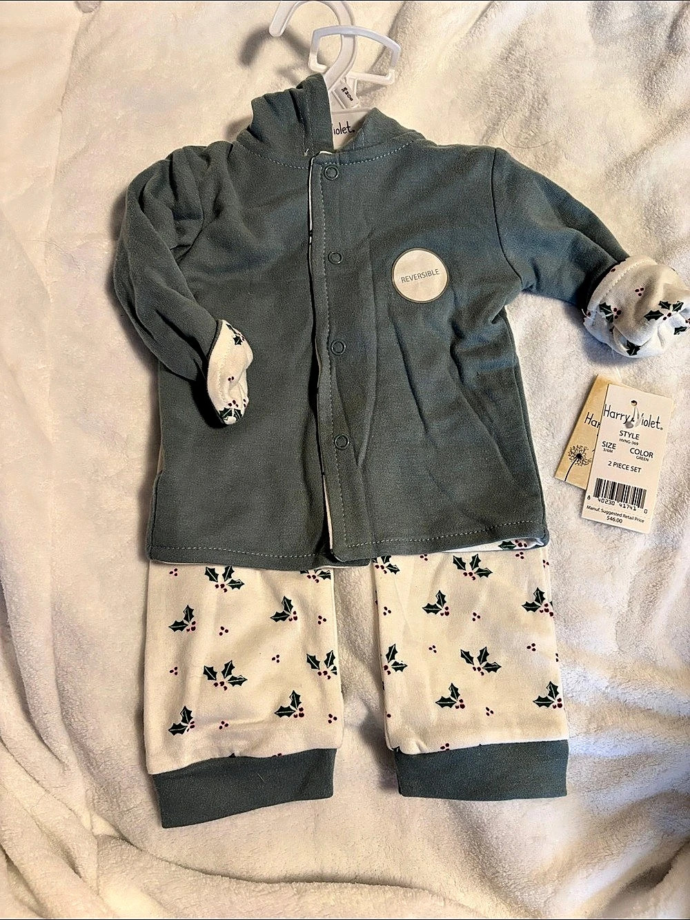 Harry & Violet Reversible Set Baby 0-3m greenish blue & Cream NWT